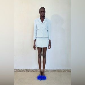 Zara brand Textured weave sky blue blazer (medium) and mini skirt (x-large). New
